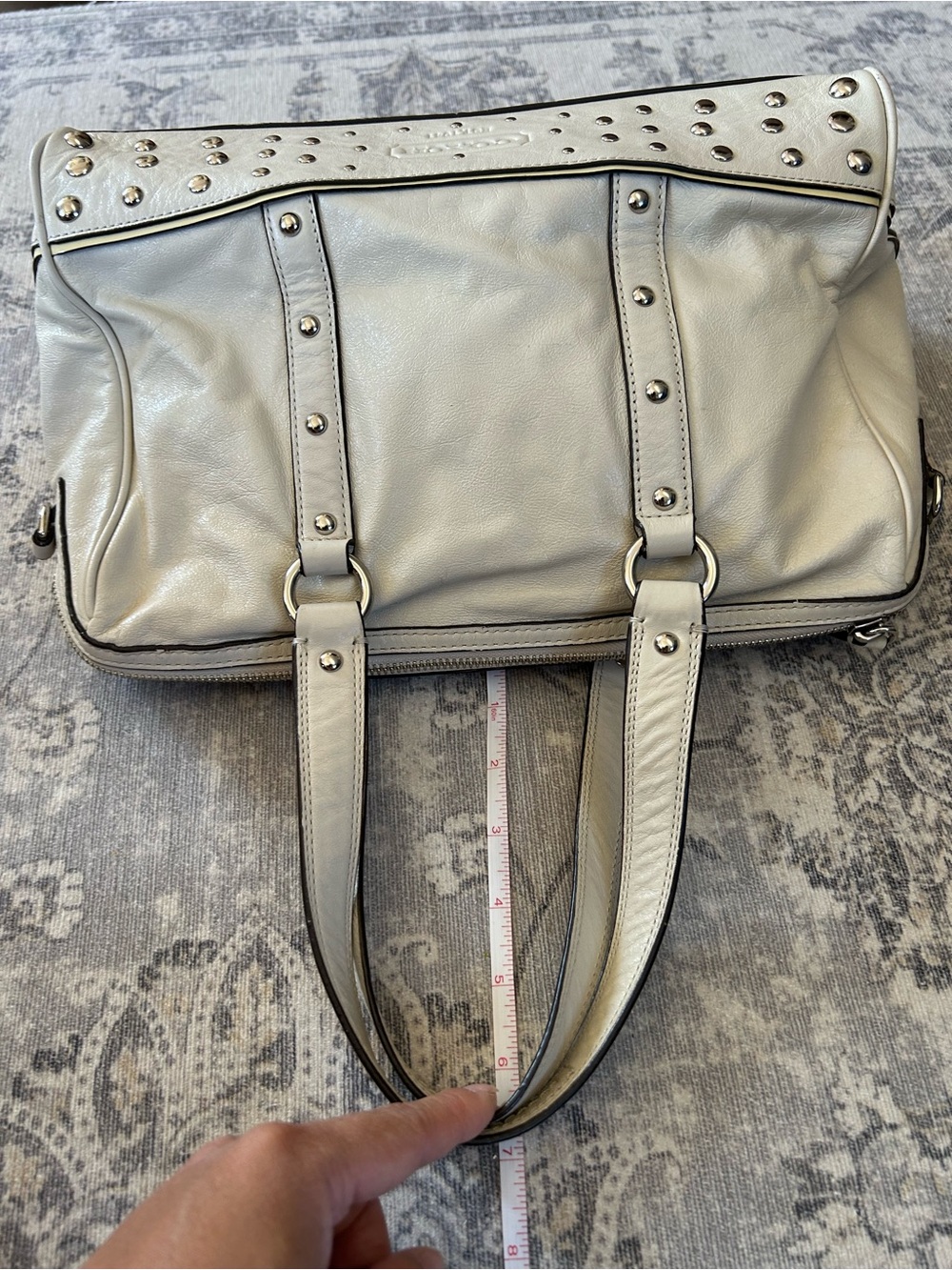 Coach Studded Leather Satchel Bag - Picture 10 of 14